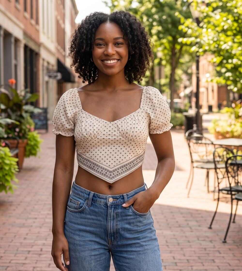 Chic Japna Patterned Cropped Sweetheart Top - Size M